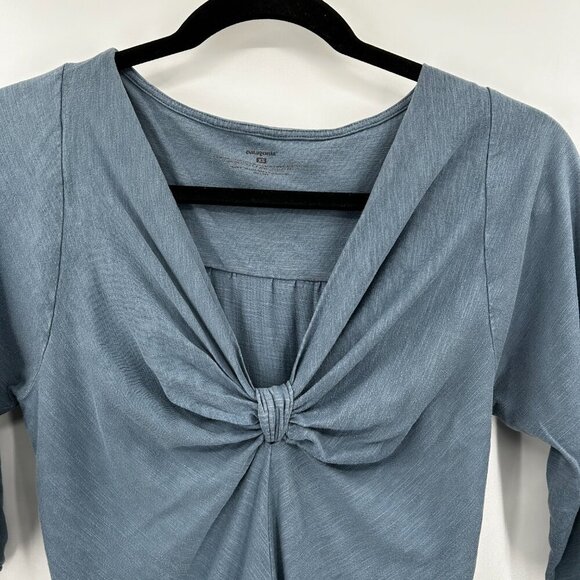 PATAGONIA Blue Burnout Tie Front 3/4 Sleeve Lightweight Blouse Top Size XS - Picture 4 of 5
